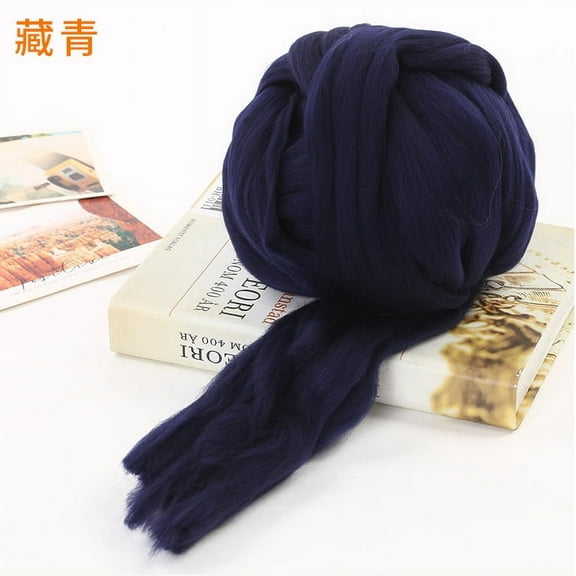 XmhyTop Merino Wool Roving 2.2 lb for Spinning | Soft Chunky Jumbo Yarn for Arm Knitting Blanket Felting Core, Carded StuffingNavy