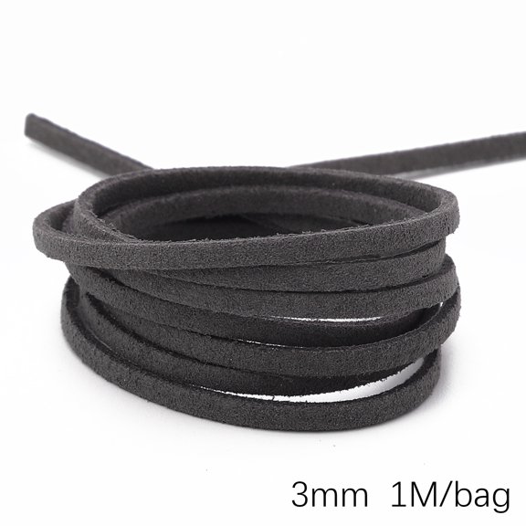 XmhyTop Multi-Purpose Leather Lacing Strip Cord, 3 Pack 1.1Yard 3mm Wear-Resistant Leather String, Versatile Braiding Supplies for Bracelet, Necklace, Handbag and DIY Projects, Dark Grey