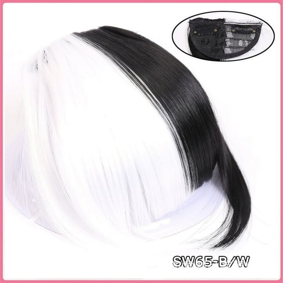 XmhyTop Natural-Looking Clip-In Bangs with Side Swept Temples, Soft Synthetic French Fringe Hairpiece, Easy Styling Curved Bangs Extensions for Women's Daily WearWhite and Black