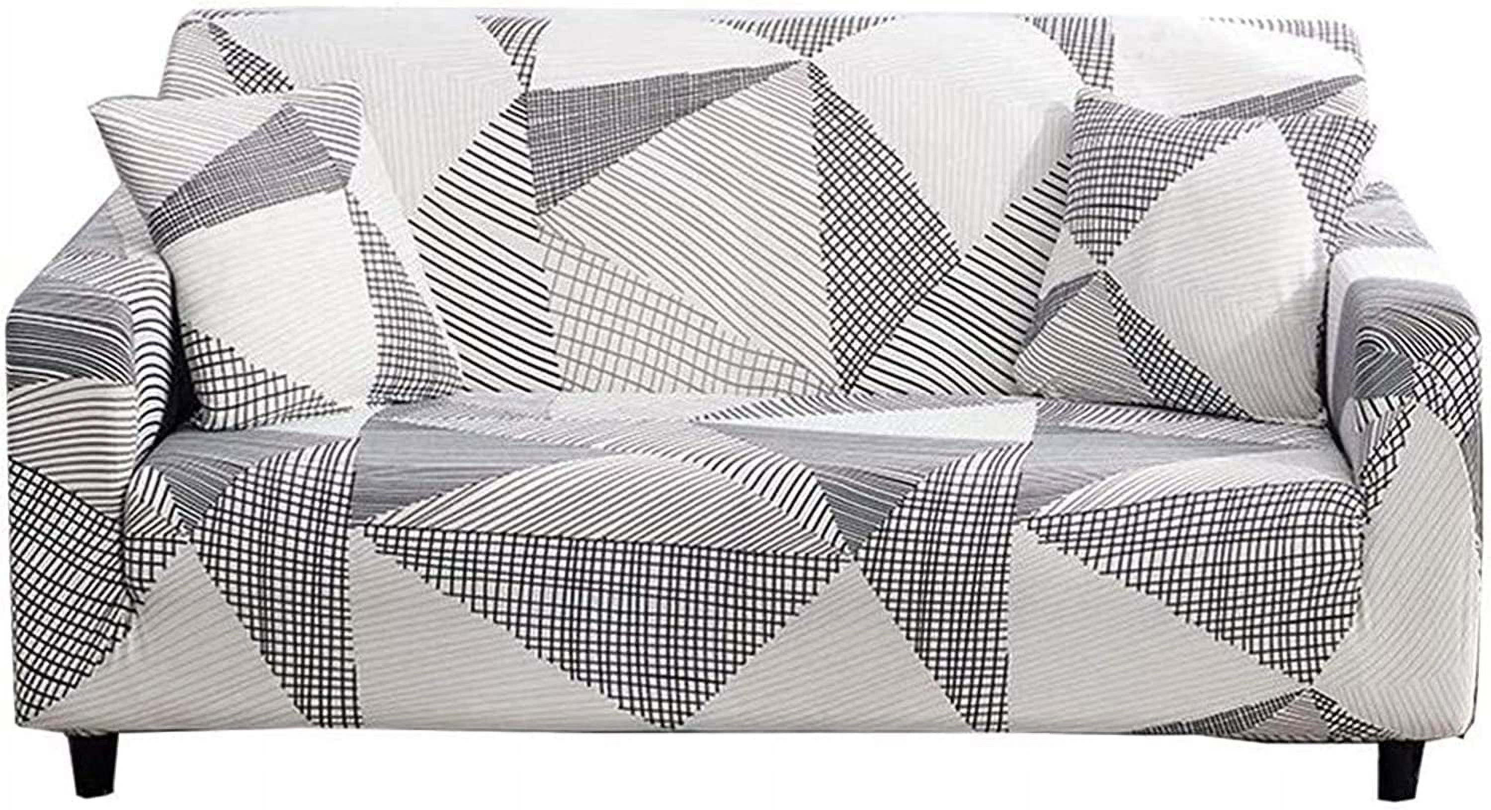 XmhyTop Pattern Sofa Slipcovers Stretch Printed Sofa Cover with 2 Pillowcases for 3 Seat Cushion Couch Pet Furniture Protector Spandex Cover L-Shape Available(Geometry, Sofa-3 Seater)