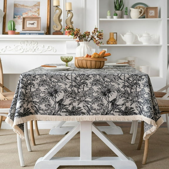XmhyTop Retro Tablecloth Fabric Home Rectangular Table Fabric Geometric Tea Table Fabric Long Bar Meal Pad Fabric Desk Pad Printed Tablecloth (Black, 180 * 140cm)