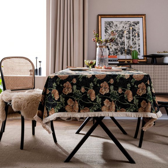 XmhyTop Retro Tablecloth Fabric Home Rectangular Table Fabric Geometric Tea Table Fabric Long Bar Meal Pad Fabric Desk Pad Printed Tablecloth (Black, 200 * 140cm)