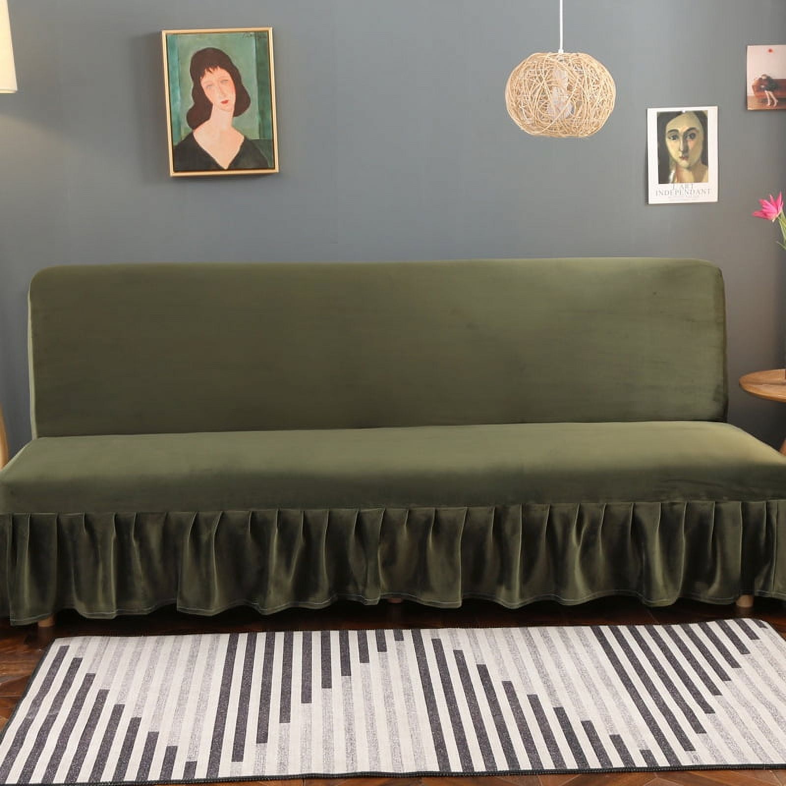 XmhyTop Sofa Cover for Folding Sofas Stretch Couch Covers for Living Room Easy Fit Washable Furniture Sofa Protector with Skirt 59.05-66.92*39.37inch (Green)