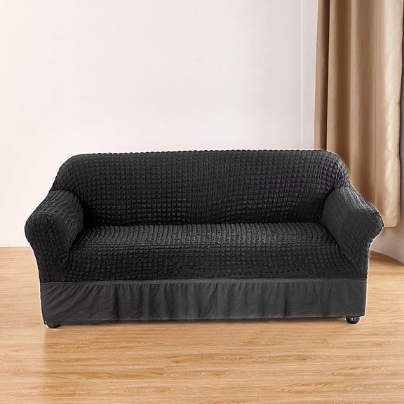 XmhyTop Sofa Cover for sofas Stretch Couch Covers for Living Room Easy Fit Washable Furniture Sofa Protector with Skirt,1 Piece (Black,3 Seat)