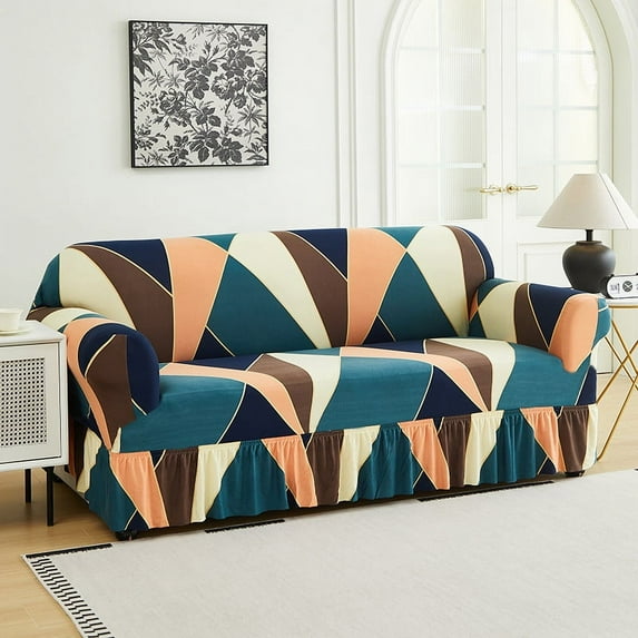 XmhyTop Sofa Cover for sofas Stretch Couch Covers for Living Room Easy Fit Washable Furniture Sofa Protector with Skirt,1 Piece (Style C,2 Seat)