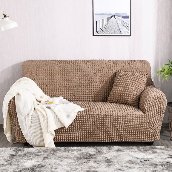XmhyTop Sofa Slipcover Durable Washable Couch Cover,3 seat High Elastic Stretchable Sofa Cover, Easy Fit Universal Furniture Protector (Light Brown)