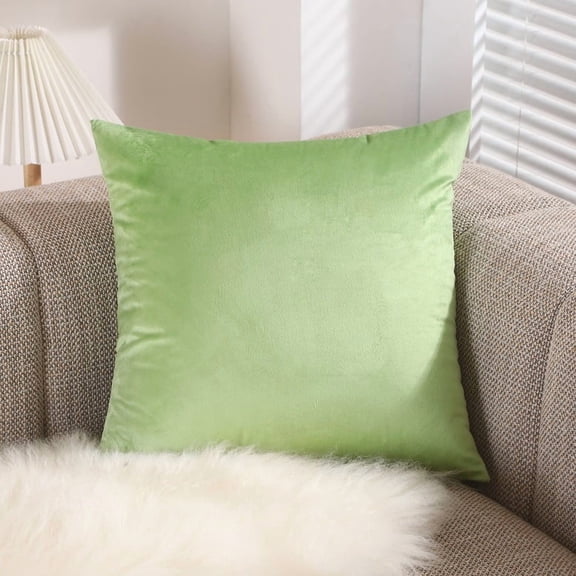 XmhyTop 18x18 Inch Light Green Velvet Decorative Throw Pillow, Pack of 1 Polyester Fiber Filled Pillow for Couch, Bedroom, Living Room & Outdoor