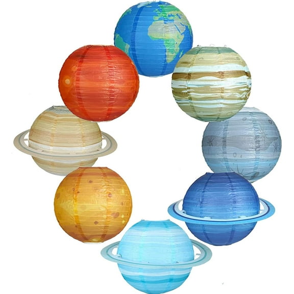 XmhyTop Solar System Hanging Paper Lanterns Outer Space Party Decorations, Galaxy Planets Paper Lanterns for Kids Birthday Baby Shower Science Classroom Home Decor, 8PCS