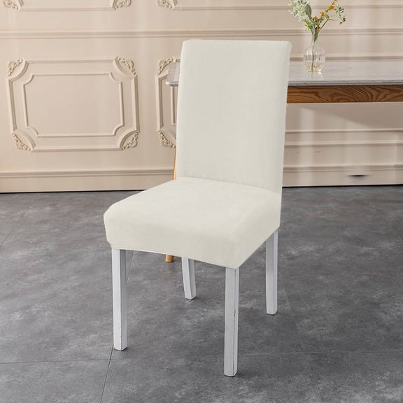 XmhyTop Solid Color Elastic Chair Cover Silver Fox Velvet Armless Chair Cover Removable Washable Chair Cover Dining Room Kitchen Banquet Bedroom Study (2 Piece,White)