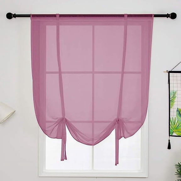 XmhyTop Solid Color Sheer Voile Window Curtains Light Filtering Tie Up Shade Adjustable Balloon Drapes Treatment for Small Window,1 Panel (39" x 47",Maroon)
