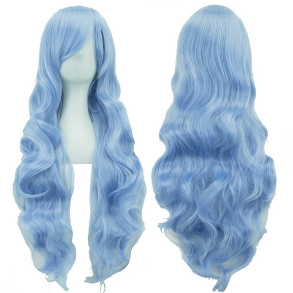 XmhyTop Spiral Curly Long Wig, 32" (80cm) Length, Perfect for Cosplay Costumes, Light Blue A