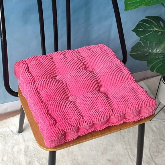 XmhyTop Square Corduroy Memory Foam Chair Cushion Pads, Tufted Design with Non-Skid Rubber Back, Slip-On Seat Cover for Plush Comfort & Seating Support, 1Pack, Rose Red