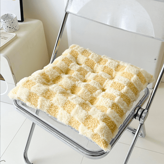 XmhyTop Square Plush Plaid Seat Cushion, Thick & Comfortable for Garden, Terrace, Home, Kitchen & Office, Yellow, 16 * 16 inches