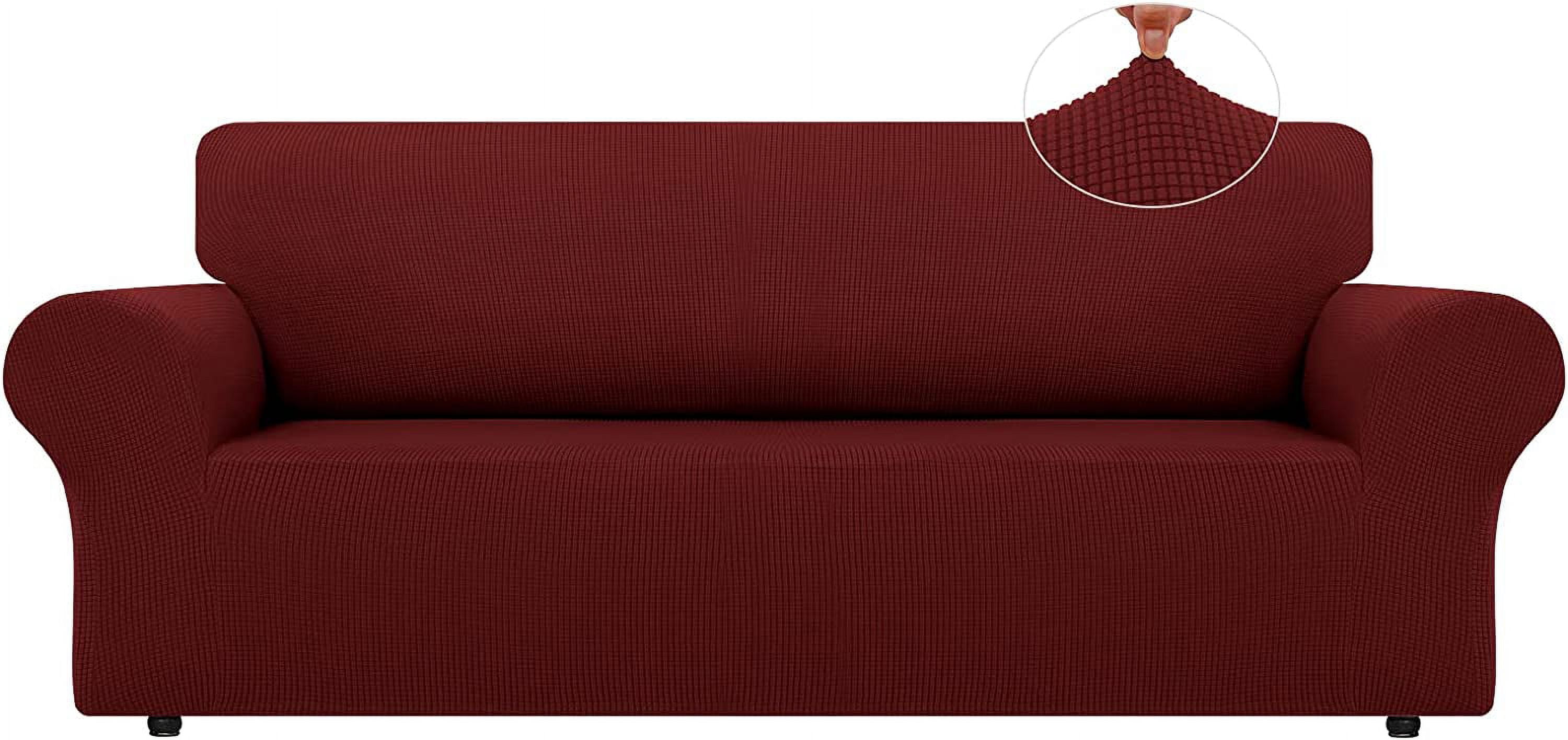 XmhyTop Stretch Sofa Slipcovers Couch Covers for 3 Cushion Washable Non - Slip Couch Sofa Cover with Elastic Bottom - Pet Friendly Furniture Protector (Large,Wine Red)