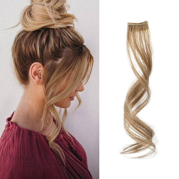 XmhyTop Synthetic Long Dragon Beard Bangs Side Air Bangs Wavy Curly Clip In Bangs Front Side Bangs Two Side Fringe Hair Extension 9.8 Inch2 PcsBrownish Yellow