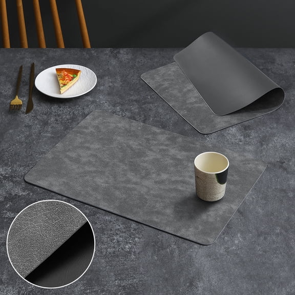 XmhyTop Table Place Mats, 4 Pcs Dinner Mats 44.5*30cm (17.52*11.8in) Premium PU Leather Dinner Mats, Durable & Stylish, Ideal Placemats for Table, Dining Room & Kitchen,ight grey withblack
