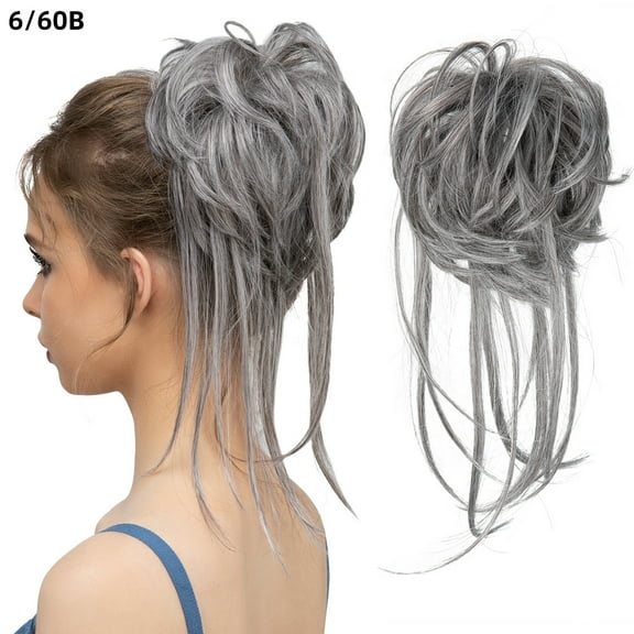 XmhyTop Textured Messy Bun Hair Piece with Integrated Elastic Band, Effortless Tousled Updo Extension for Curly Hair, Adjustable Scrunchie, Style Hair Piece for Women Grey