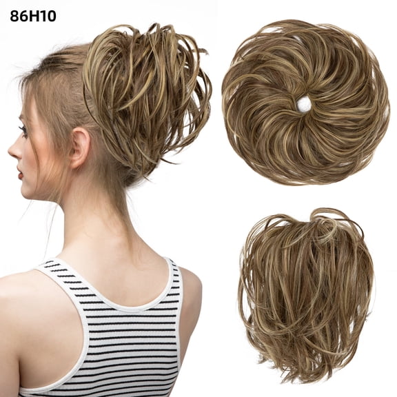 XmhyTop Textured Messy Updo Hair Bun, Adjustable Chignon Bun for Natural-Looking Style, Versatile Synthetic Hair Scrunchies for Women & GirlsAsh Brown With Gold