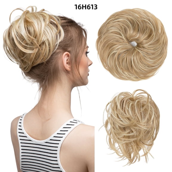 XmhyTop Textured Messy Updo Hair Bun, Adjustable Chignon Bun for Natural-Looking Style, Versatile Synthetic Hair Scrunchies for Women & GirlsDirty Blonde