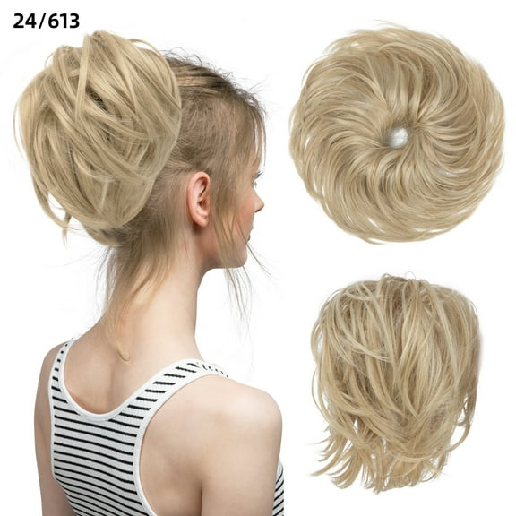 XmhyTop Textured Messy Updo Hair Bun with Side Comb Clip-in, Adjustable Chignon Bun for Natural-Looking Style, Versatile Synthetic Hair Scrunchies for Women & GirlsPale Ashe Blonde