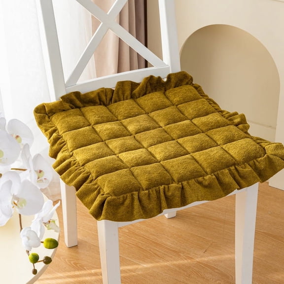XmhyTop Thick & Cozy Square Seat Cushion with Ruffled Edges, Kitchen & Office Spaces 17.71*17.71inch ,Yellow