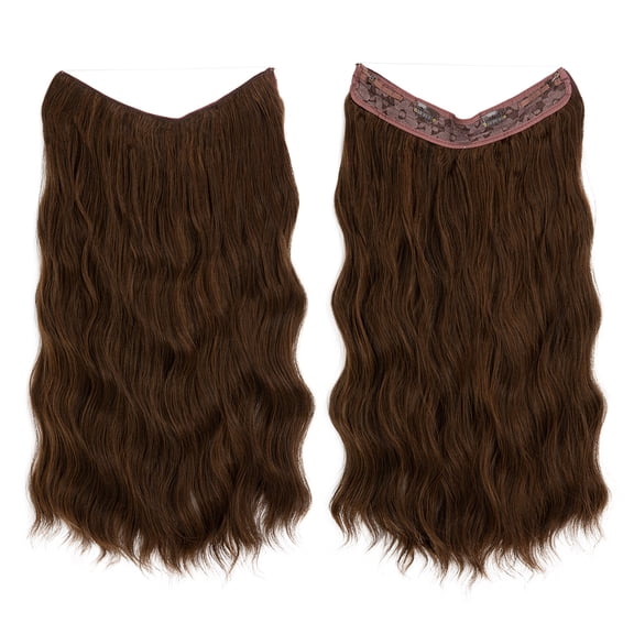 XmhyTop Thick Voluminous Curly Wavy Wire Hair Extensions, Undetectable Invisible Fishline Clip-In Hairpiece, Synthetic Extensions for Women 16Inch ,Auburn