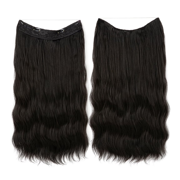 XmhyTop Thick Voluminous Curly Wavy Wire Hair Extensions, Undetectable Invisible Fishline Clip-In Hairpiece, Synthetic Extensions for Women 16Inch ,Black Brown