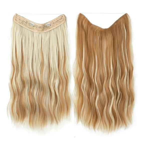 XmhyTop Thick Voluminous Curly Wavy Wire Hair Extensions, Undetectable Invisible Fishline Clip-In Hairpiece, Synthetic Extensions for Women 16Inch ,Brown Blonde