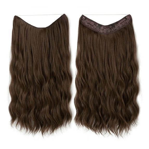 XmhyTop Thick Voluminous Curly Wavy Wire Hair Extensions, Undetectable Invisible Fishline Clip-In Hairpiece, Synthetic Extensions for Women 16Inch ,Light Brown