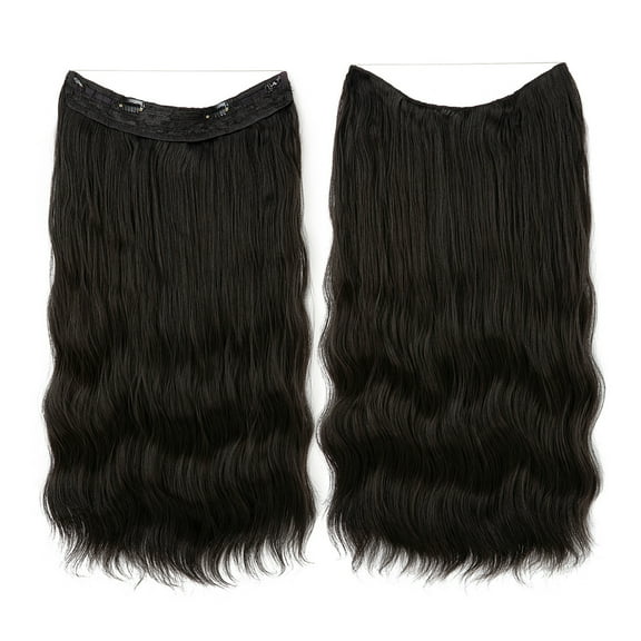 XmhyTop Thick Voluminous Curly Wavy Wire Hair Extensions, Undetectable Invisible Fishline Clip-In Hairpiece, Synthetic Extensions for Women 20 Inch ,Black Brown