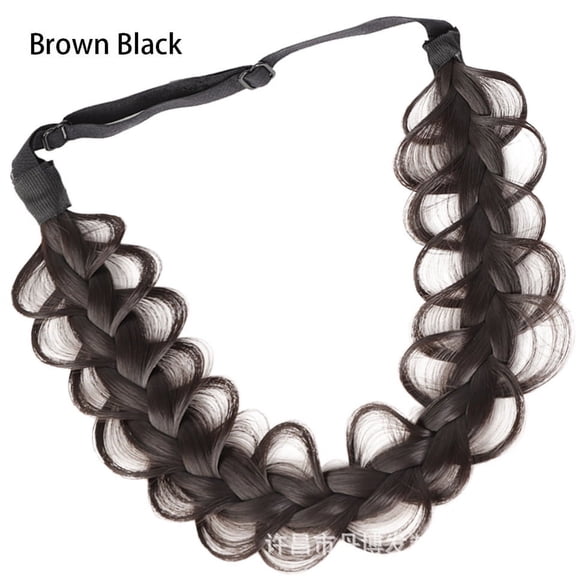 XmhyTop Timeless Wide Braided Headband with Synthetic Hair, Effortless Textured Fluffy Braids, Adjustable Wig Band for Wedding & Daily Beauty, Women's Fashion Accessory,Black brown B