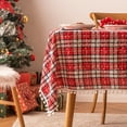 thumbnail image 1 of XmhyTop Transform Your Holiday Table with Our Christmas Plaid Tablecloth – Perfect Rectangle Table Cover for Christmas Party Decoration-Red and white cross grid small snowflake ball-SIZE I:55*118inch, 1 of 4