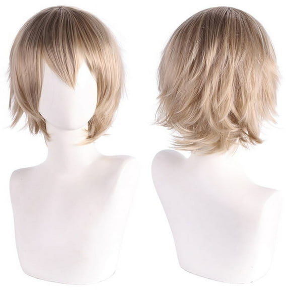 XmhyTop Unisex Short Anime Cosplay Wig,Layered Style with Bangs, Heat-Resistant Synthetic Hair, Ideal for Costume Parties, Prom & Themed EventsBeige B