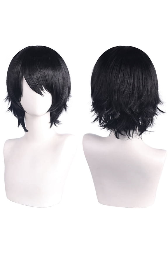 Unisex Short Anime Cosplay Wig,Layered Style with Bangs, Heat-Resistant Synthetic Hair, Ideal for Costume Parties, Prom & Themed EventsBlack