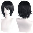 thumbnail image 1 of XmhyTop Unisex Short Anime-Style Cosplay Wig, Fluffy Layered Heat-Resistant Synthetic Hair, with Bangs, Ideal for Costume Parties, Prom & Themed Events，Black, 1 of 2