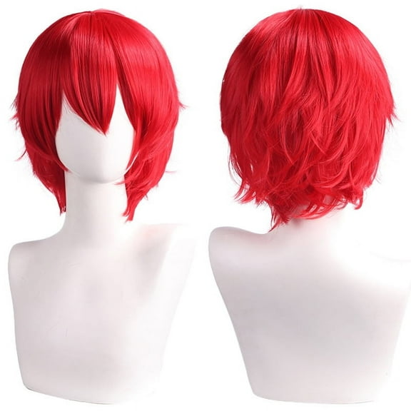 XmhyTop Unisex Short Anime-Style Cosplay Wig, Fluffy Layered Heat-Resistant Synthetic Hair, with Bangs, Ideal for Costume Parties, Prom & Themed EventsRed