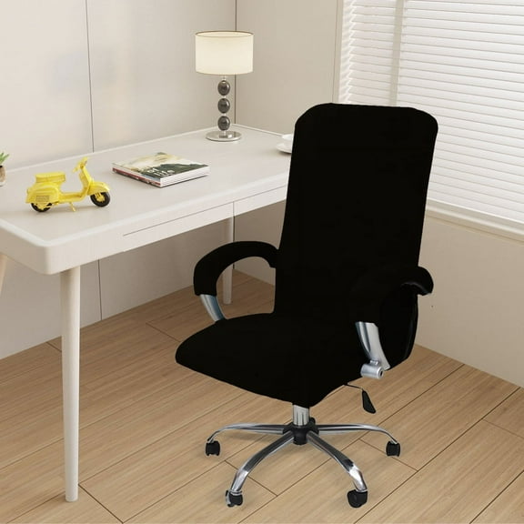 XmhyTop Velvet Office Chair Cover with Arm Covers Stretch Computer Desk Chair Covers Universal Swivel Chair Covers Gaming Chair Covers ,Black(L)
