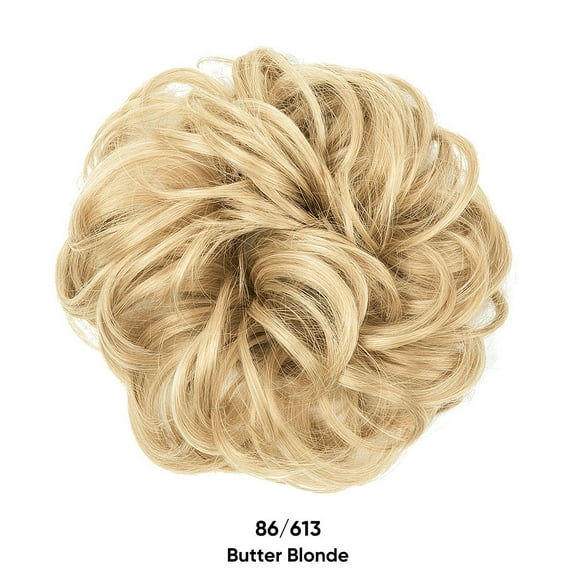 XmhyTop Wavy Curly Messy Bun Hair Piece for Women, Elastic Band Scrunchie, Fluffy Stretchy Chignon, Quick & Easy Updos for Daily & Party Styles,Butter Blonde