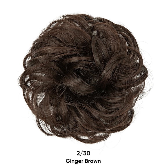 XmhyTop Wavy Curly Messy Bun Hair Piece for Women, Elastic Band Scrunchie, Fluffy Stretchy Chignon, Quick & Easy Updos for Daily & Party Styles,Ginger Brown