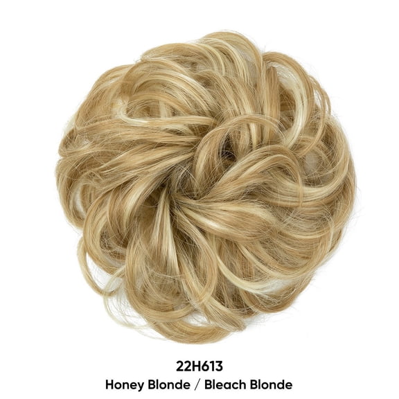 XmhyTop Wavy Curly Messy Bun Hair Piece for Women, Elastic Band Scrunchie, Fluffy Stretchy Chignon, Quick & Easy Updos for Daily & Party Styles,Honey Blonde