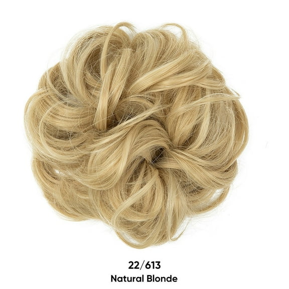 XmhyTop Wavy Curly Messy Bun Hair Piece for Women, Elastic Band Scrunchie, Fluffy Stretchy Chignon, Quick & Easy Updos for Daily & Party Styles,Natural Blonde