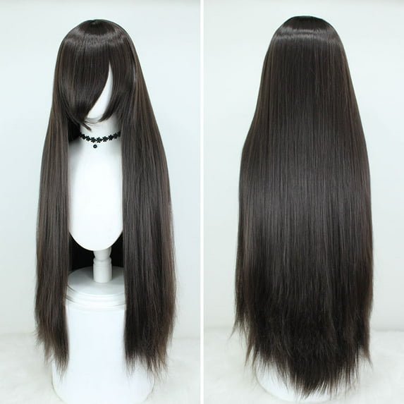 XmhyTop Women's 39" Long Straight Wig, Anime Fashion Style for Cosplay, Black Brown