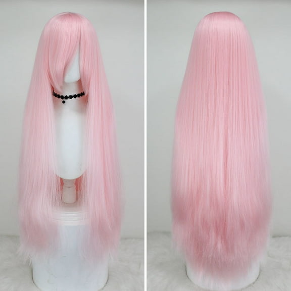 XmhyTop Women's 39" Long Straight Wig, Anime Fashion Style for Cosplay, Light Pink