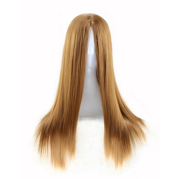 XmhyTop Women’s Cosplay Anime & Costume Party Wig, 27.6-Inch Long Straight Middle Part, No Bangs, 100% Synthetic Hair/ Wig Cap, Dark Blonde