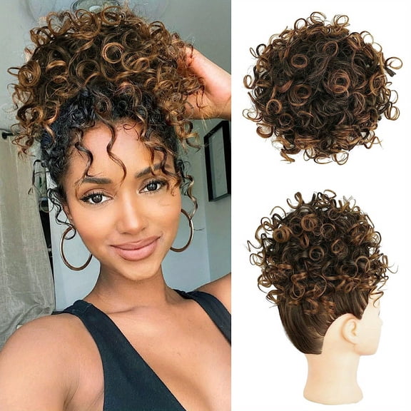 XmhyTop Women’s Loose Wave Fake Bun Hairpiece, Drawstring Curly Messy Bun Ponytail Extension, Comfortable Synthetic Hair for Everyday Styling, Mix Brown