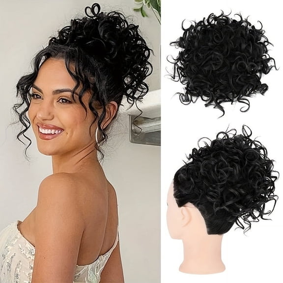 XmhyTop Womens Loose Wave Fake Bun Hairpiece, Drawstring Curly Messy Bun Ponytail Extension, Comfortable Synthetic Hair for Everyday Styling, Natural Black