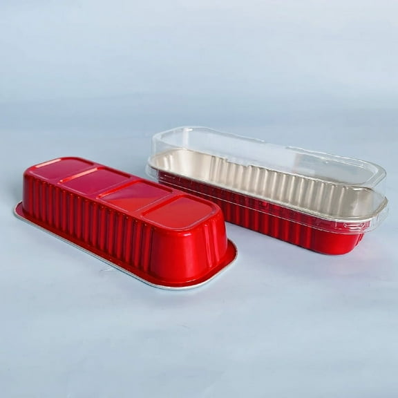 XmhyTop bread tray with plastic cover, 100 pieces, 6.8 oz, rectangular aluminum foil baking tray - red