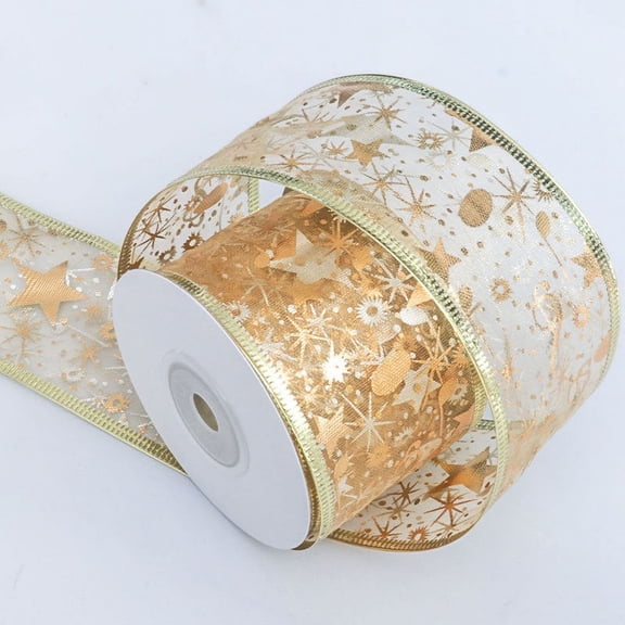 XmhyTop gifts, flowers, gift box packaging ribbons, gold and silver ribbon bow materials, Christmas tree decoration woven ribbons, snow gauze ribbons (beige hot stamping)