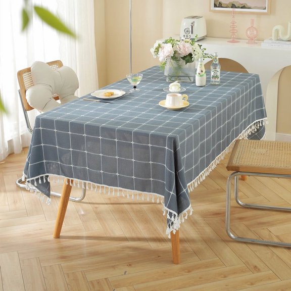 XmhyTop solid color checkerboard waterproof and dustproof dining table cloth rectangular fabric dining table and coffee table cloth decoration (dark gray, 240 * 140cm)