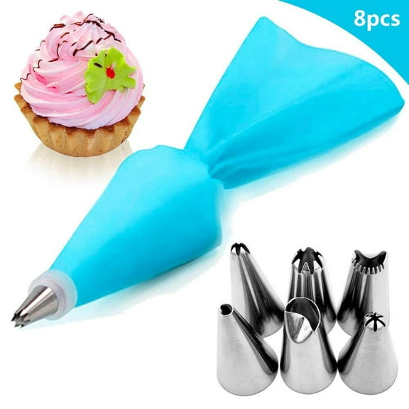XmhyTop with Nozzle Stainless Steel Kitchen Accessories Converter Pastry Bag Icing Piping Cake Nozzle Set Baking Tools 8pcs,Blue